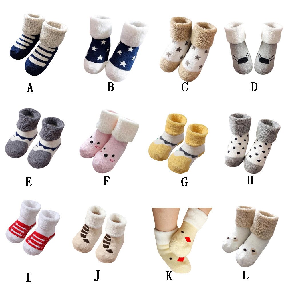 Winter Cotton Newborn Kids Infant Toddler Baby Boys Girls Cartoon Animals Anti-Slip Knitted Warm Socks