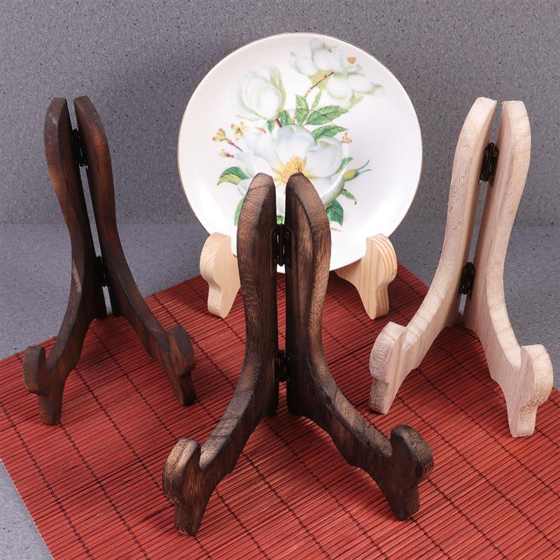 4PCS Wooden Display Stand Foldable Decorative Display Holder Display Stand Wood Easel for Plate Tea Cake Dish