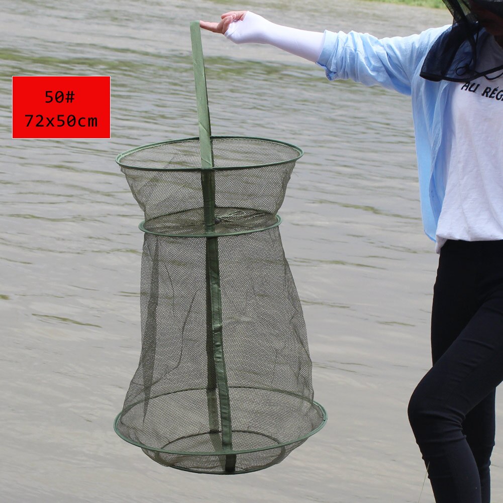 Sougayilang Draagbare Visnet 4 Maten 3 Layer Ronde Vouwen Vis Garnalen Mesh Kooi Werpnet Vissen Trap Net Vouw schepnet: 72x50cm