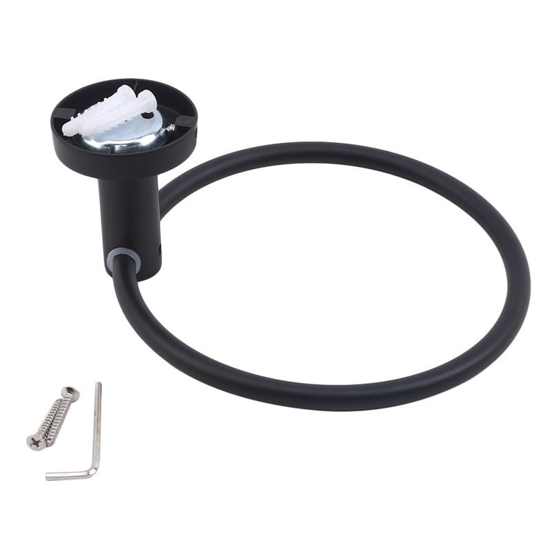 Toallero redondo de acero inoxidable mate negro a prueba de herrumbre para baño colgador de toallas montado en la pared: roung