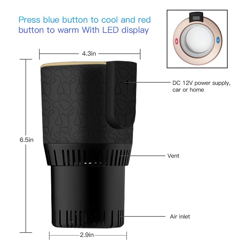 Portable Smart Cup Holder 12V Plug Car Cup Cooler/Warmer Auto Electric Cup Drink Holder Cooling Beverage Cans and Heating Coffee