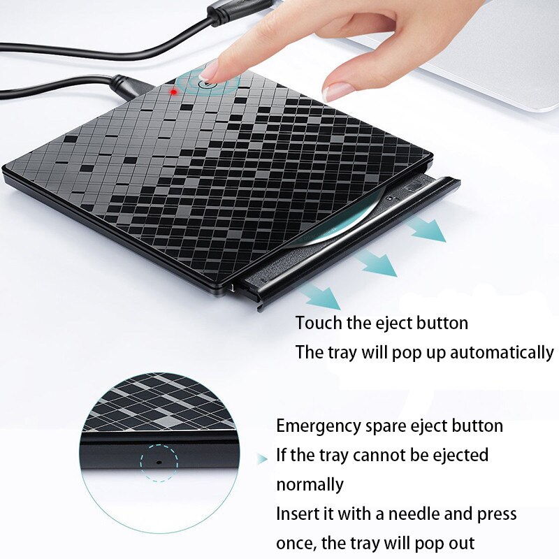 USB3.0 External CD DVD Burner, Portable Computer External Universal Mobile Drive, for Laptop / Desktop