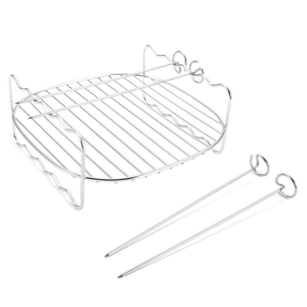 BBQ Rack Air Fryer Holder Stainless Steel Double-deck Skewers Home Replacement Baking Tray Barbecue BBQ Rack 3