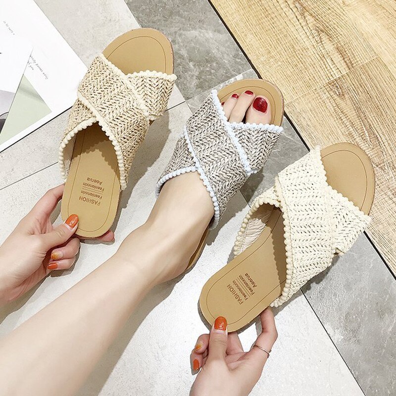 Nieuwe dames boho kruisweefsel platte pantoffels ademende slippers voor de zomer 19 ing