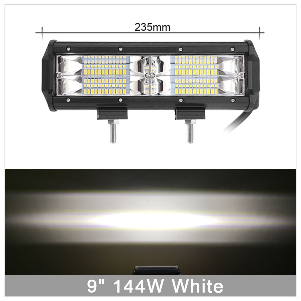 Barra de luces LED de 12 pulgadas, 72 W, 180 W, focos de inundación para camiones todo terreno 4X4, lámpara antiniebla para motocicletas, luces externas de trabajo de conducción 12V 24V: 9 inch 144W White x1