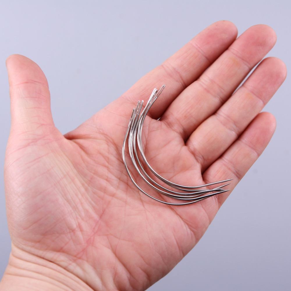 Agujas para coser/tejer extensiones de cabello humano, enhebrador de agujas curvadas en forma de C de 9 CM, 50 unidades