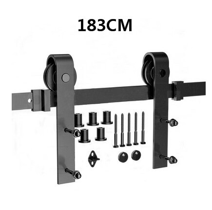 Barn Door Hanging Rail Carbon Steel Barn Door Hanging Rail Mechanism Furniture Wood Door Sliding Track Kit France HWC: 183CM