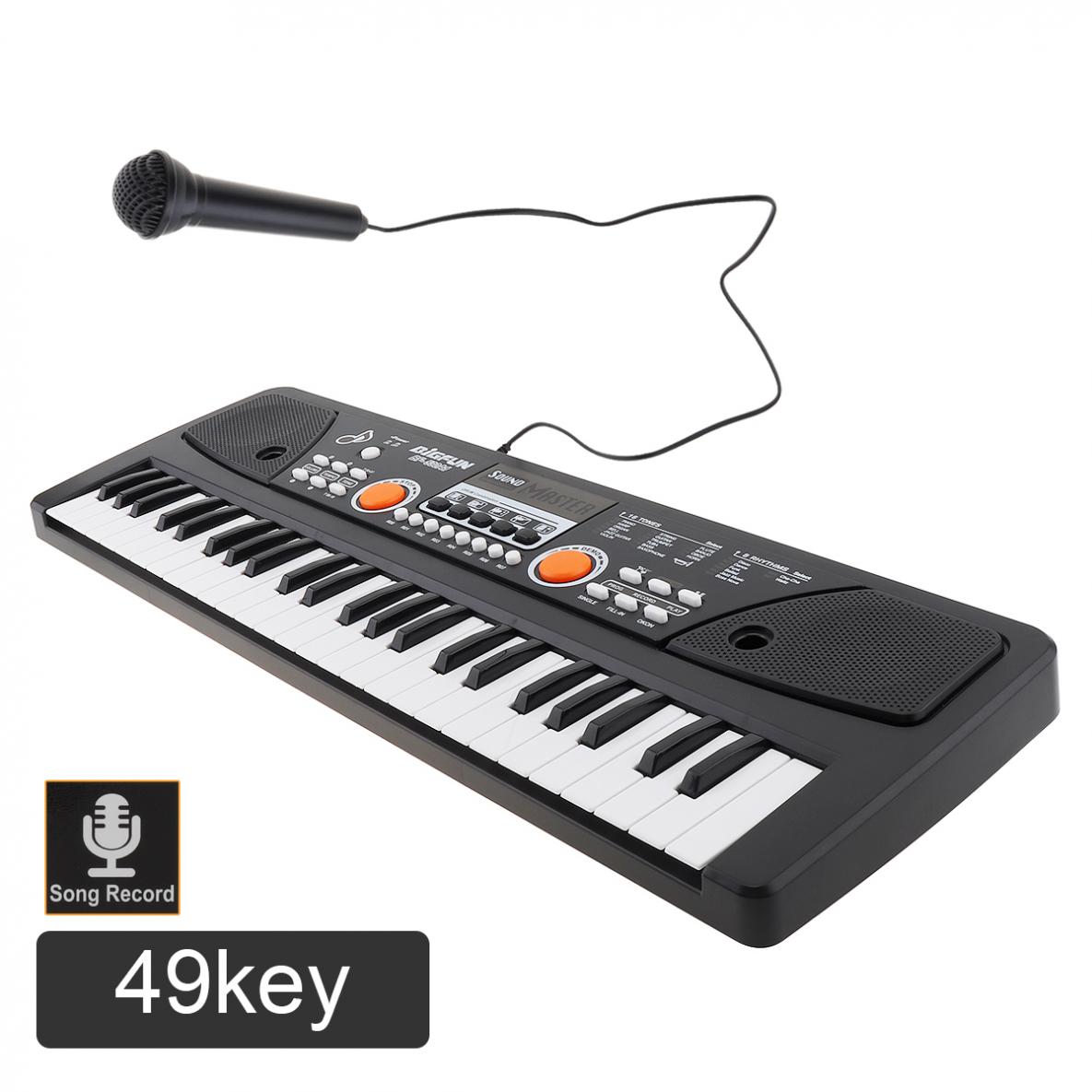 Teclado eletrônico piano digital com microfone, 49 / 61 teclas, tecla de música, presente para crianças, iluminação musical: 49 Keys