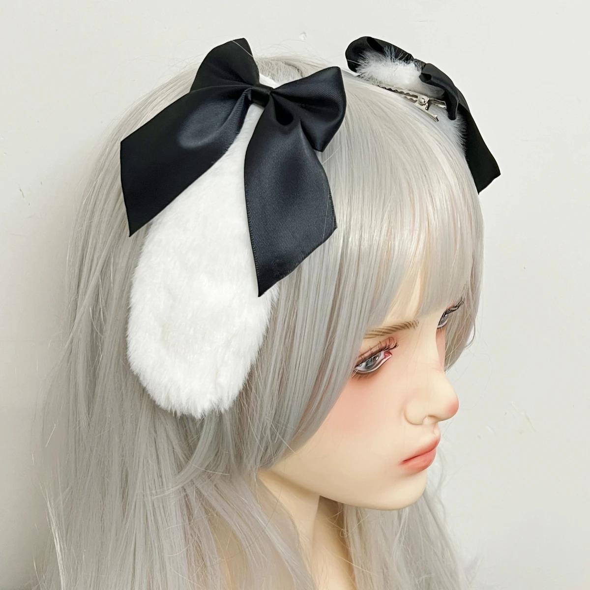 Lolita Cosplay Rabbit Bunny Plush Lop Ears Kawaii Women Girls Hair Clip Cute Hairpin Ribbon Bowknot Hair Accessories: PURPLE