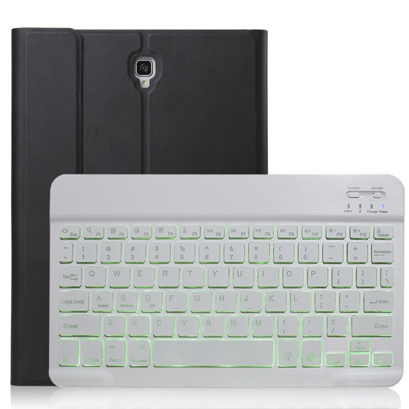Tablet Keyboard Case for Samsung Galaxy Tab A 10.5 SM-T590 SM-T595 - Leather Cover with Bluetooth Keyboard & Stylus: Black-White
