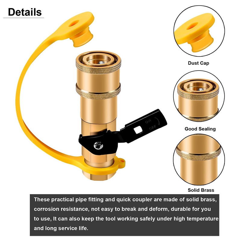 6Pcs Propane Quick Connect Fittings Adapter Shutoff Valve 3/8Inch Flare X 1/4Inch NPT Male Pipe Fitting To Heater