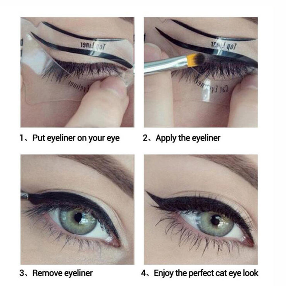 2Stck Professionelle Eyeliner Schablonen Modelle Vorlage Gestaltung Werkzeuge Augenbrauen Vorlage Karte Lidschatten Eyeliner Schablone machen-hoch-Werkzeug