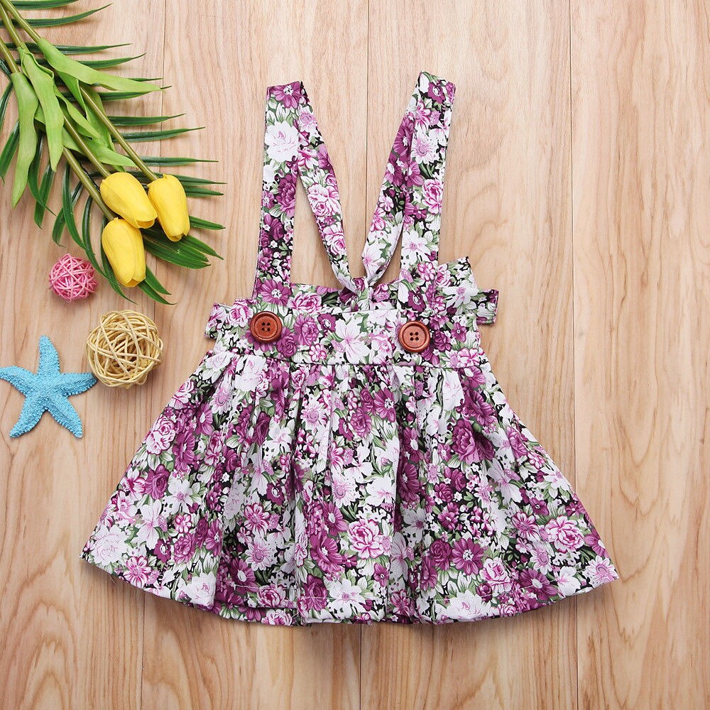Søde småbørn børn baby piger nederdel blomstret prinsesse hagesmæk stropper seler tutu nederdele festkonkurrence outfits tøj 0-4y