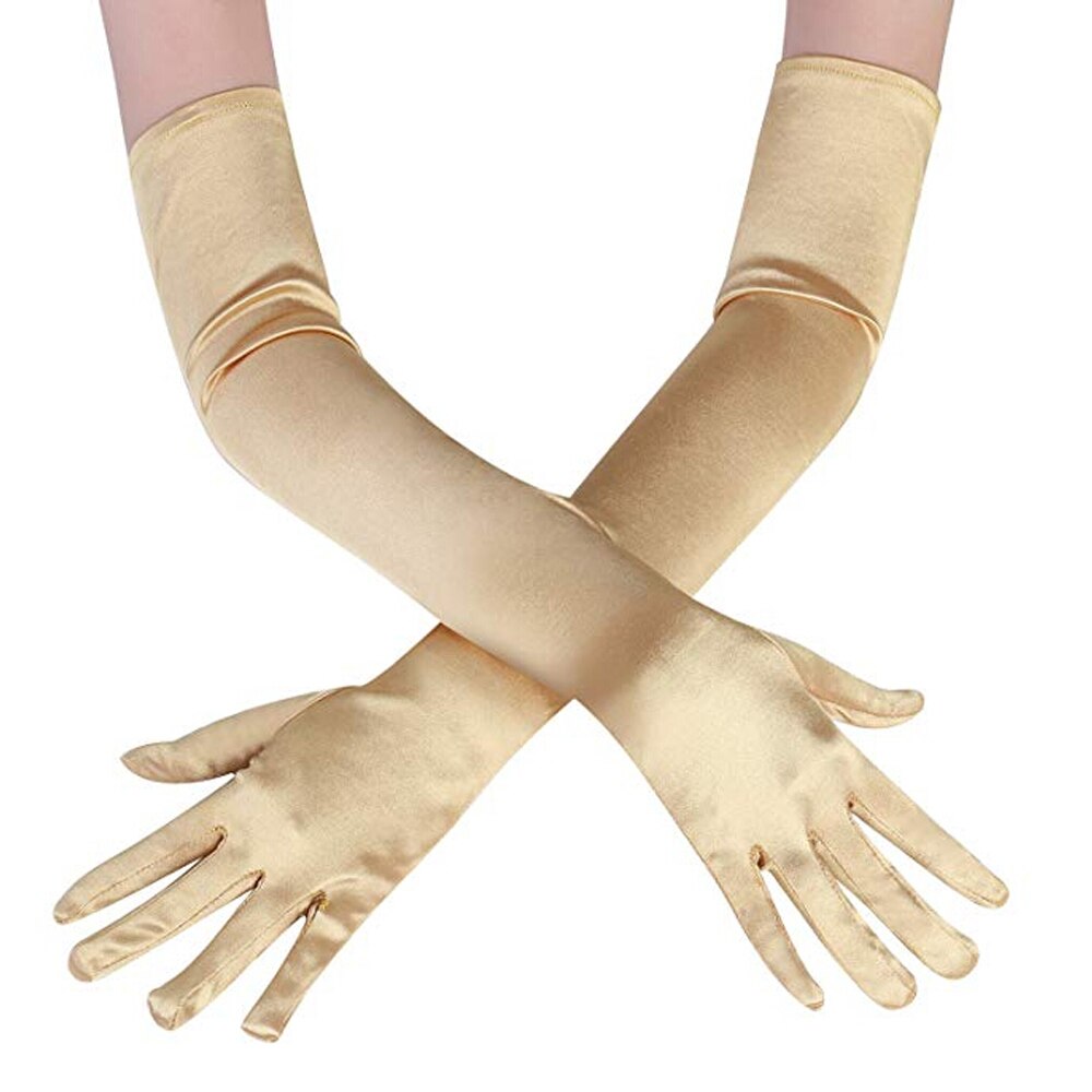guantes largos satín Opera noche graduación disfraz guante Negro Azul oro rosa: Beige