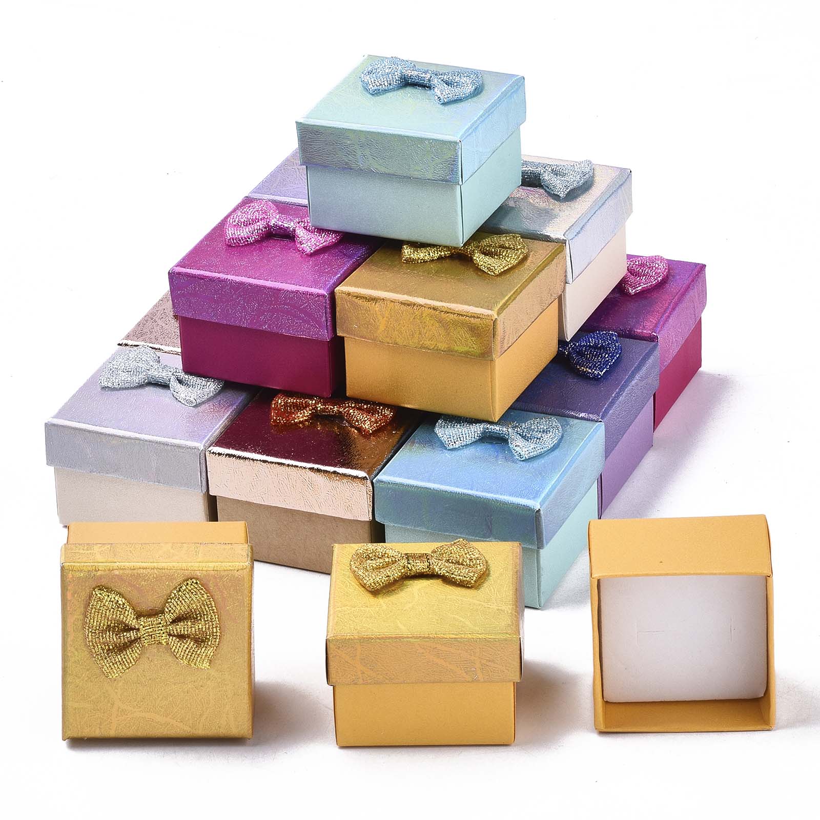 24Pcs Jewelry Boxes Necklaces Ring Earring Box Bowknot Ribbon Packaging Storage Container Organizer with Sponge Mixed Color: Red
