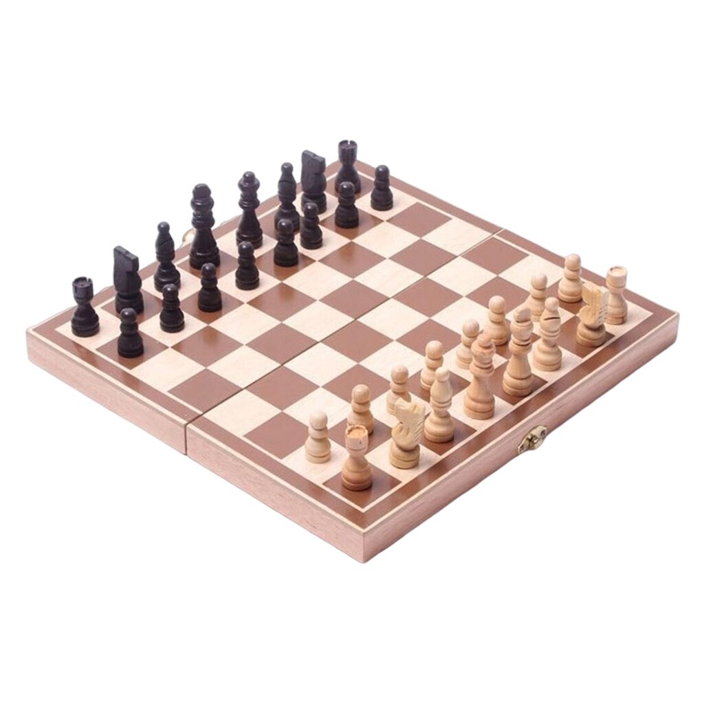 International Chess Set Game Toys with Foldable Wooden Chess Board Storage Box Travel Games