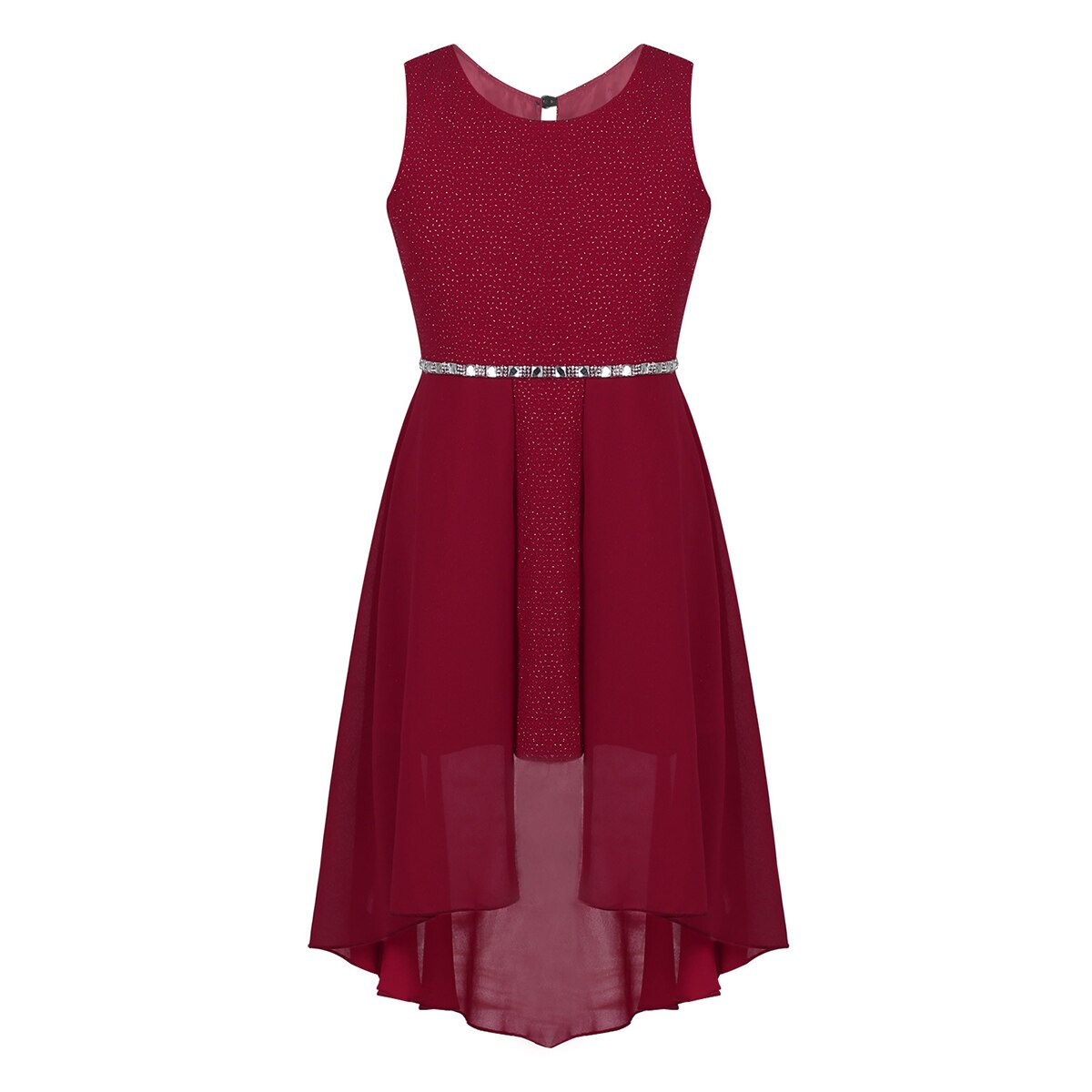 Chictry børn teenagere ærmeløs glitrende rhinestone chiffon piger fødselsdag bal fest balsal kjole social dans kostume: Burgunder / 14