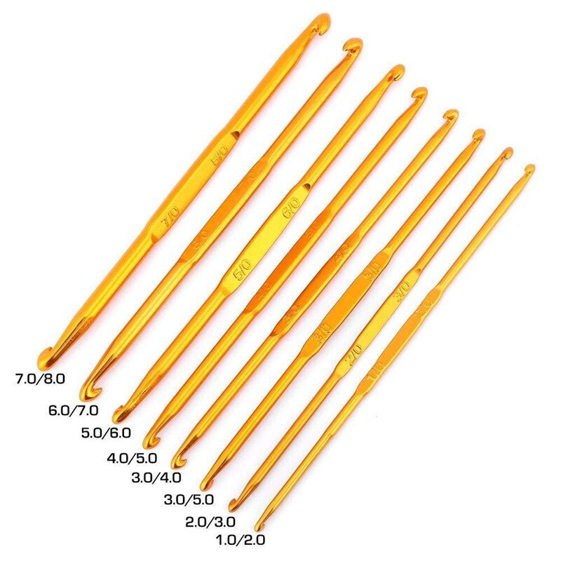 9Pcs/Set Ergonomic Crochet Hook Set Crochet Needles Knitting Needle Sewing Accessories: gold
