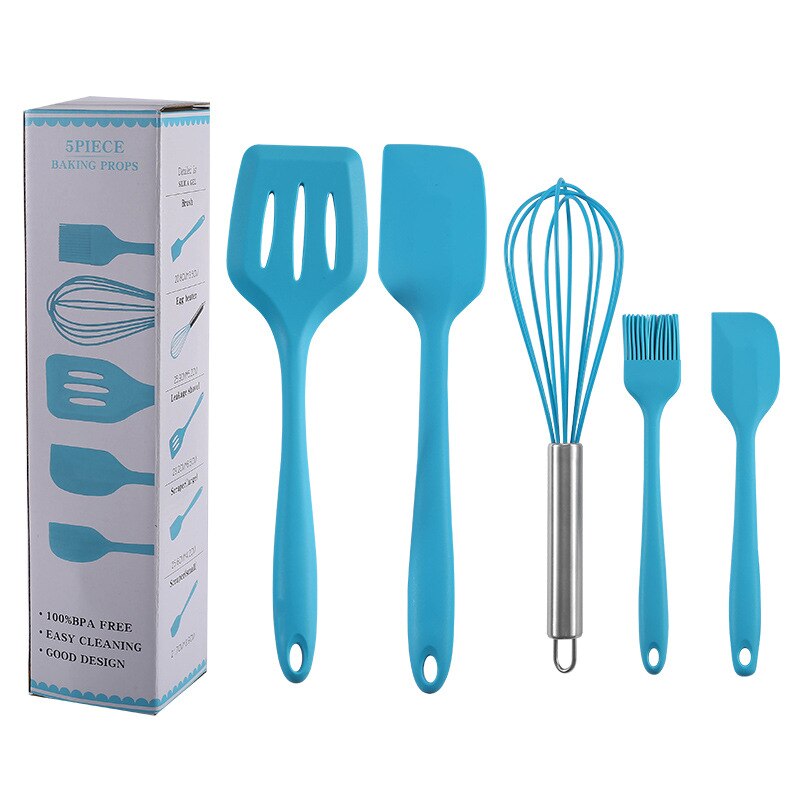 Silicone kitchenware 5-piece silicone kitchenware set kitchen utensils set baking tools: Blue