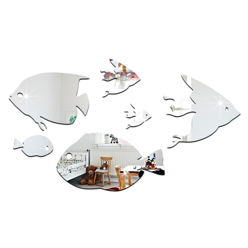 Tofok akryl boble fisk speil overflate vegg klistremerke sjø fisk lim sliver gull barnerom barnehage speil veggmalerier dekaler forsyning: Flis b