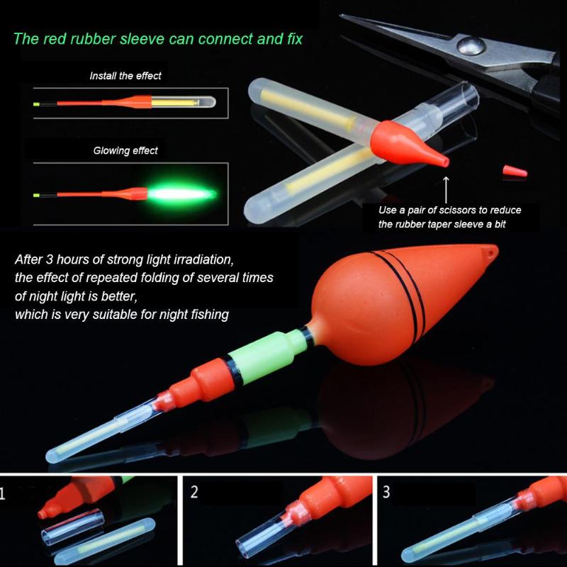 15 stk /50 stk natfiskeri selvlysende flyder fluorescerende lys sticks glød stick fisk tilbehør fiskegrej værktøj 4.5 x 37/3 x 25mm