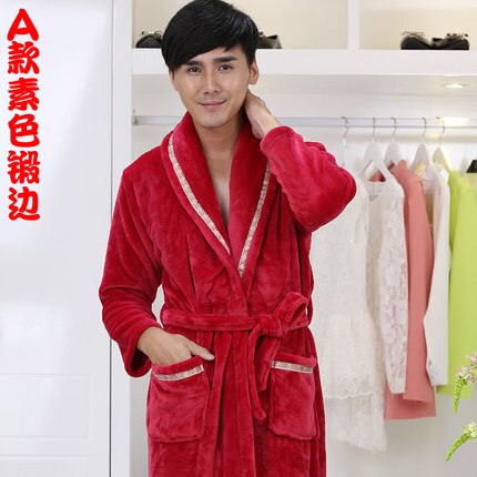 flannel robe men robe big size pajamas home bathrobe lengthened thicker: color2 / M