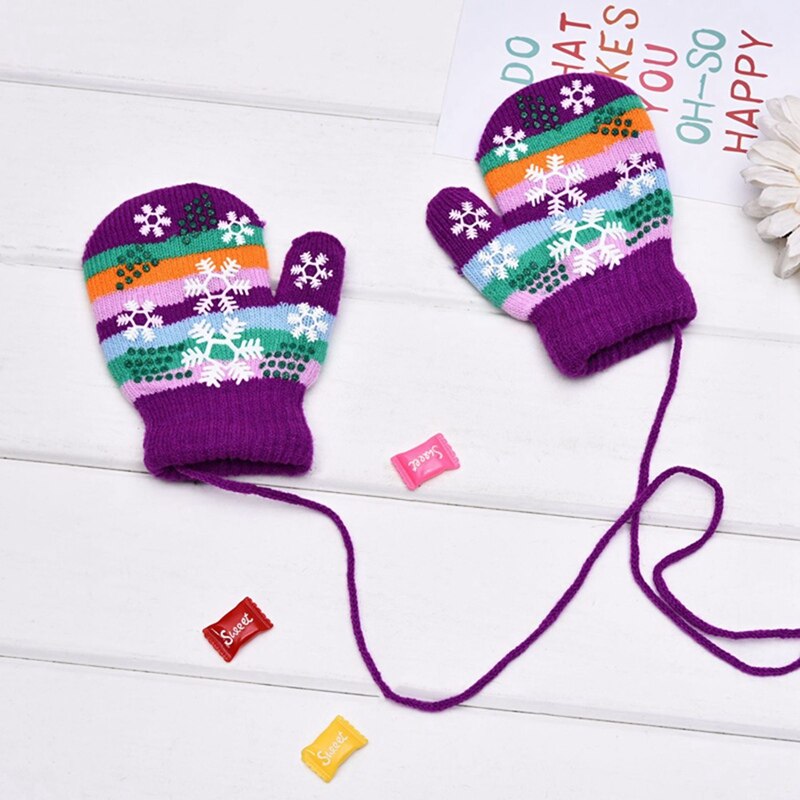 Gants tricotés en laine pour enfants | 1 paire, à motif de flocons de neige, gant doux, gant et épais pour hiver, de noël, couleur aléatoire