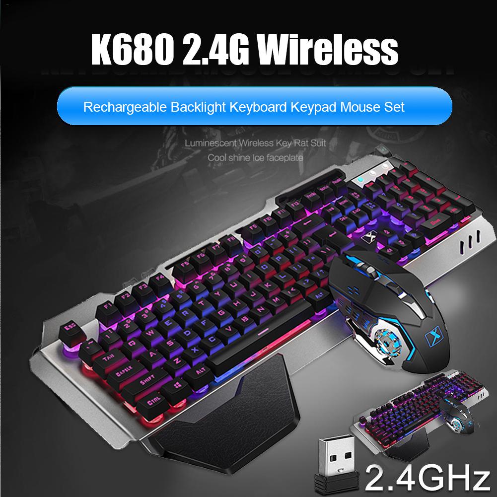 Duurzaam Toetsenbord Muis Combo Delicate K680 2.4G Draadloze Gaming Oplaadbare Backlit Mechanische Feel Toetsenbord Muis