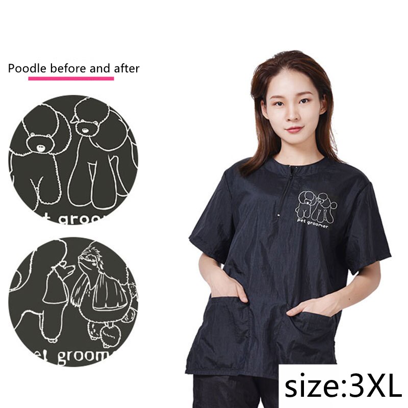Wasserdichte Arbeits Kleidung Hosen Shorts Pet Shop Kosmetikerin Anti Statische Nicht Stick Haar Atmungsaktive Hose Pet Reinigung Pflege Y0519: Poodle 3XL