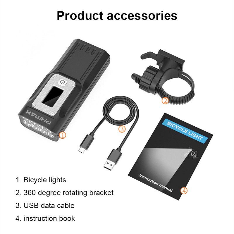 PHMAX Fahrrad Licht 2000 Lumen Scheinwerfer Regendicht Fahrrad Taschenlampe Vorderseite Lampe MTB Straße USB Ladung Rücklicht Fahrrad Laterne