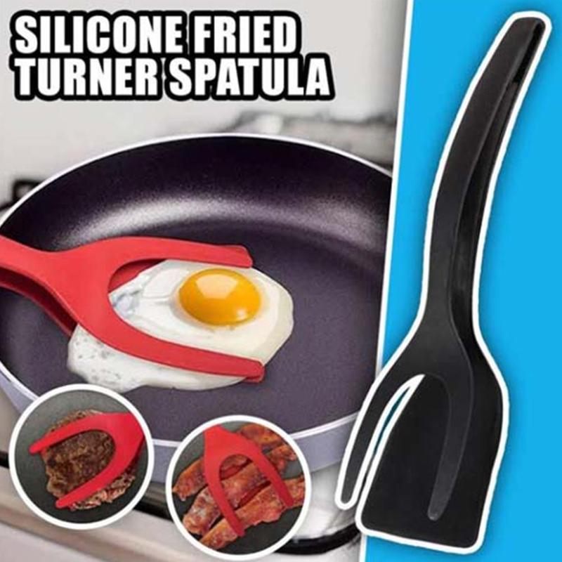 Tortitas de huevo frito tortilla vuelta 2 en 1 espátula cuchara agarre pinzas espátula para huevos pinza accesorios de cocina