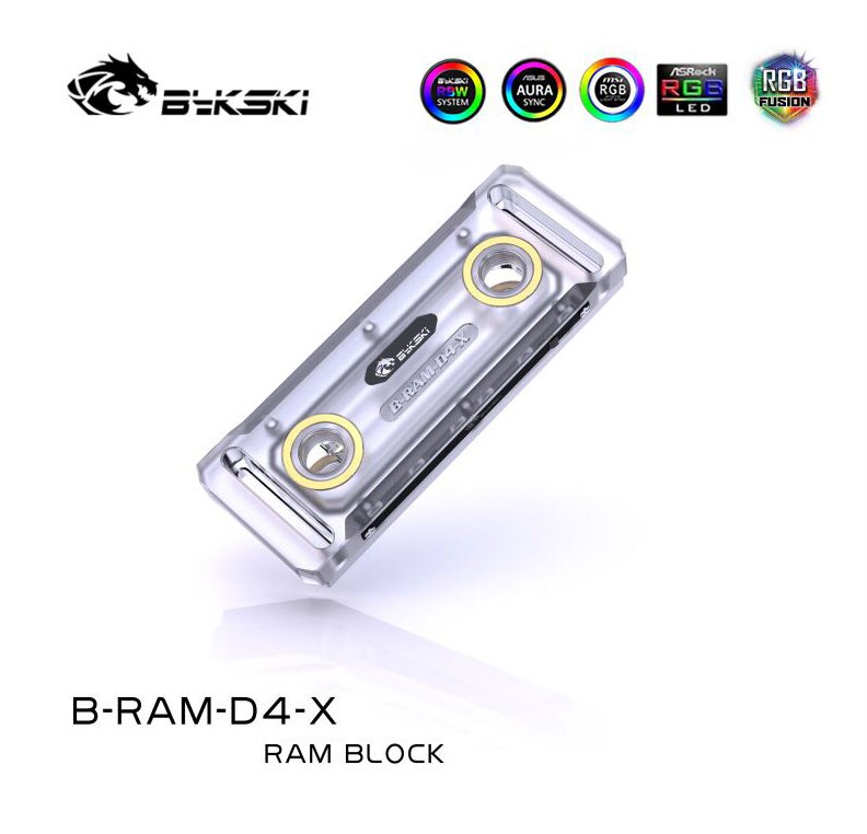 Bykski RAM Water Cooling Block RGB, Transparent Support 2/4 Channels Memory Cooler Liquid Radiator, 5V/12V SYNC, B-RAM-D4-X