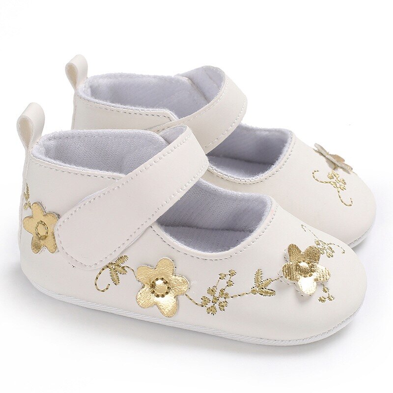 Baby Meisje Schoenen Gouden Bloem Geborduurd Zachte Zool Schoenen Prewalker Wandelschoenen Peuter Kinderen Schoenen Eerste Wandelaar: A1 / 7-12month (12CM)