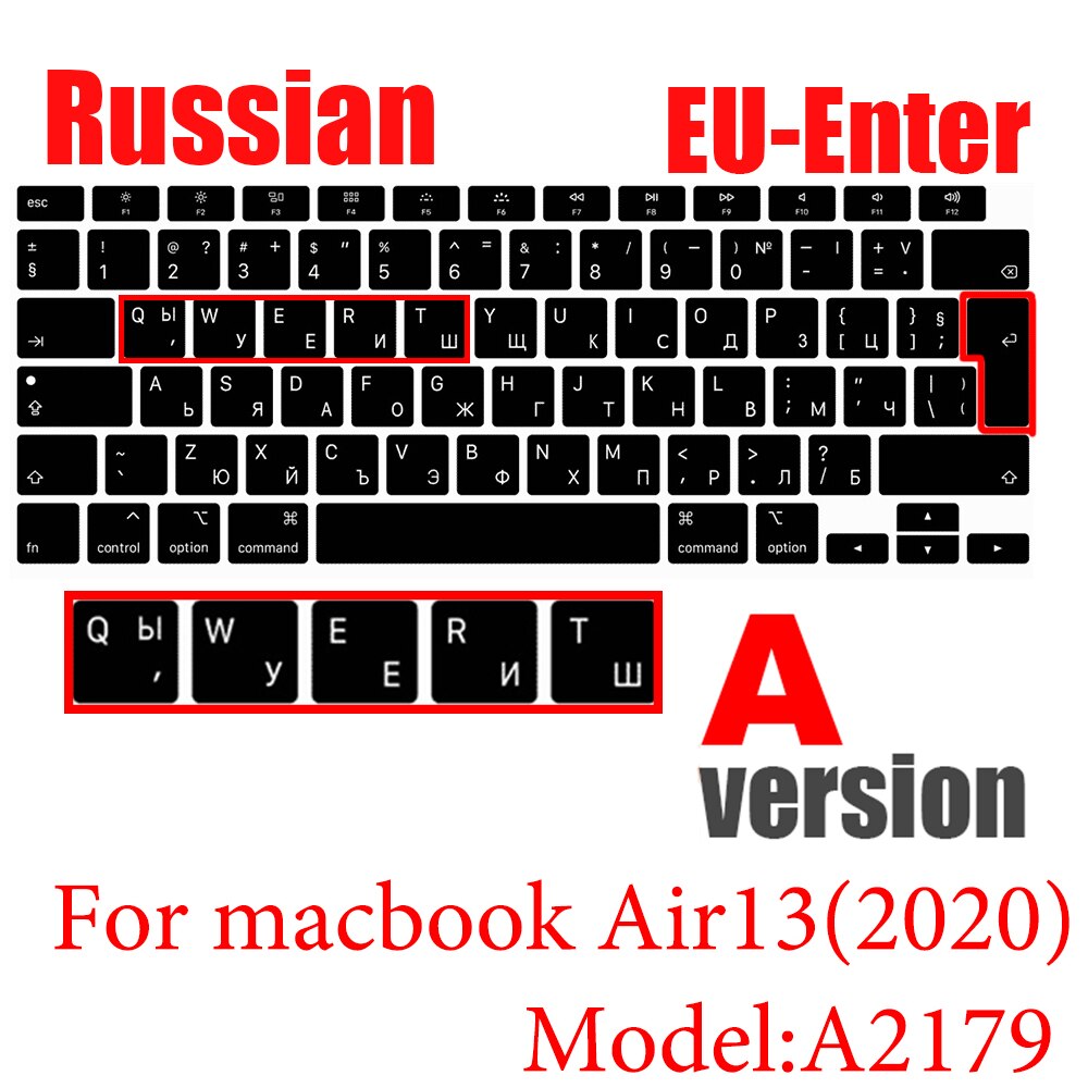 Russische Laptop tastatur abdeckung Für macbook Luft13 A2179 Tastatur fallen schutzhülle Film 13 zoll silikon tastatur abdeckung: A Ausführung EU Schwarz