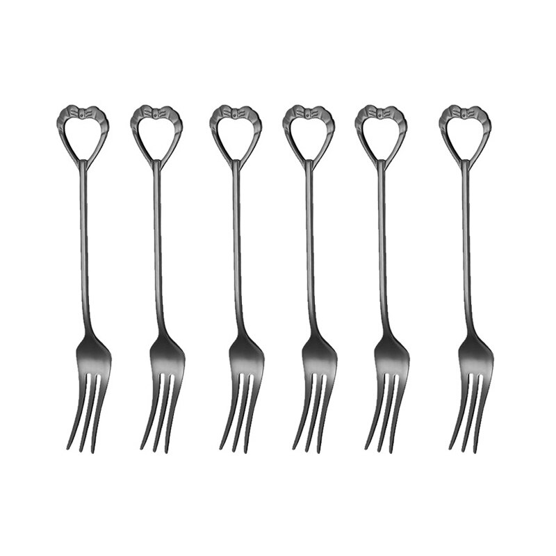 6pcs Shell Shape Spoon Fork Set Gold Stainless Steel Luxury Dinnerware Cake Afternoon Tea Dessert Tableware Silverware Kitchen: black fork