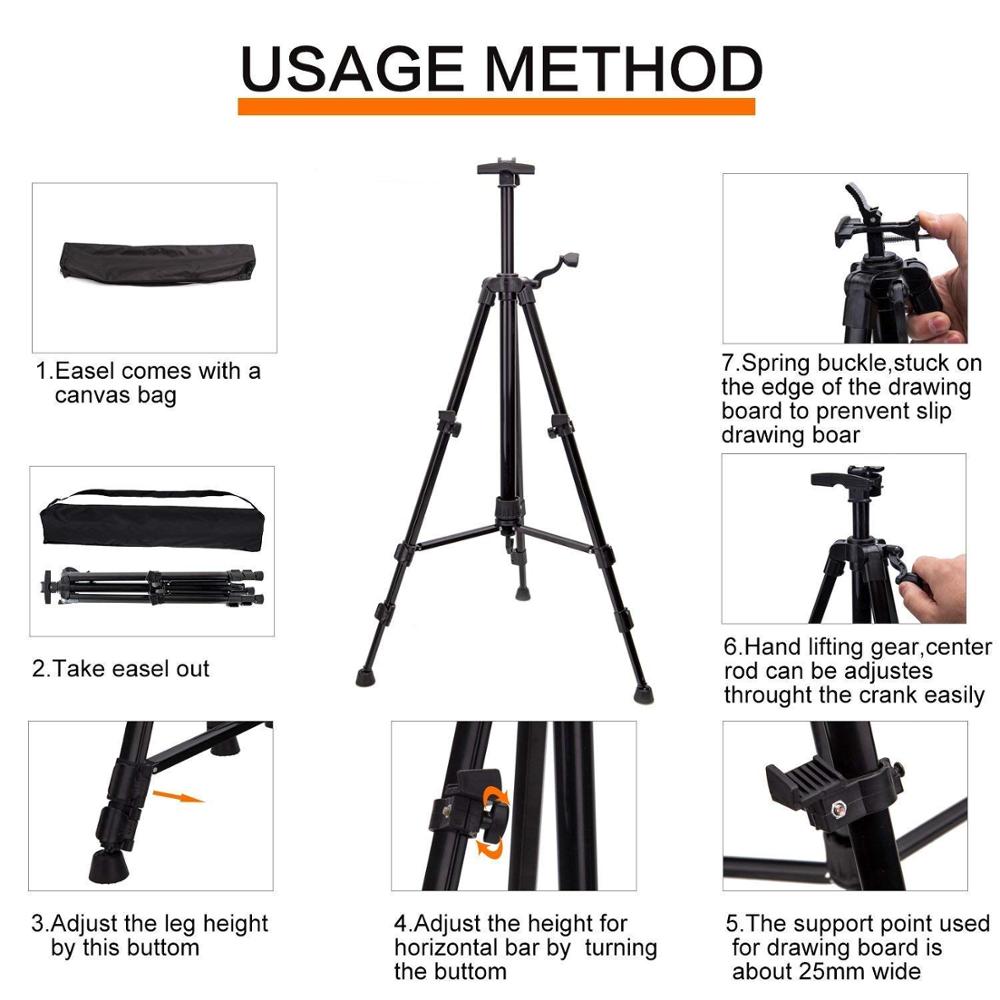 Portable Adjustable Metal Sketch Easel Stand Foldable Travel Easel Aluminum Alloy Easel Sketch Drawing for Artist Art Supplies