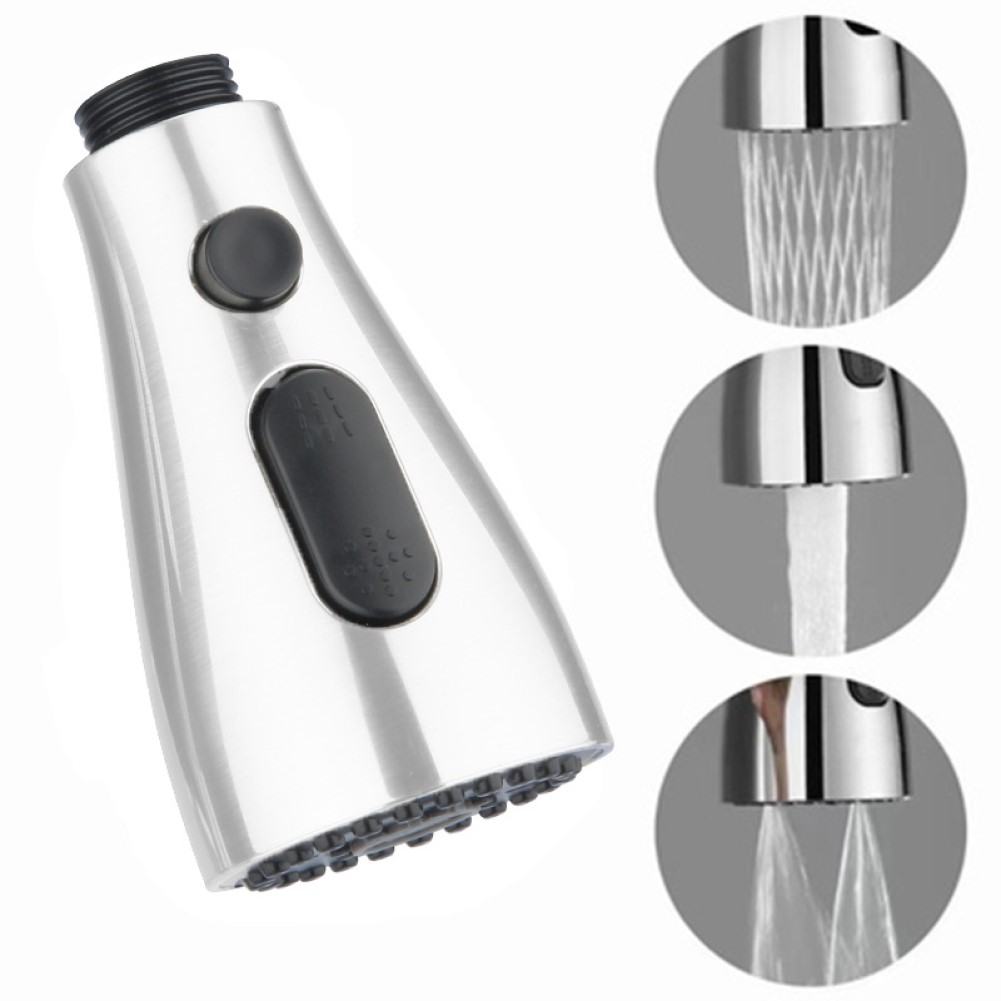 Faucet Sprayer Head Shower Nozzle Kitchen Sink Pull-out Faucet Kitchen Spare Replacement Tap Sprayer 3 Modes 1/2" Connection: Silver