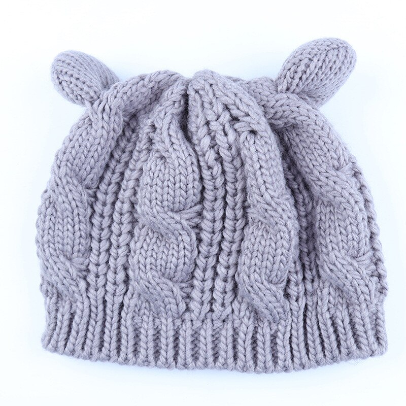 Orecchie di gatto delle donne solido del cappello di Inverno lavorato a maglia cappelli di lana berretti Cappellini uncinetto di tendenza cofano carino cappuccio delle donne gorros mujer invierno: 7