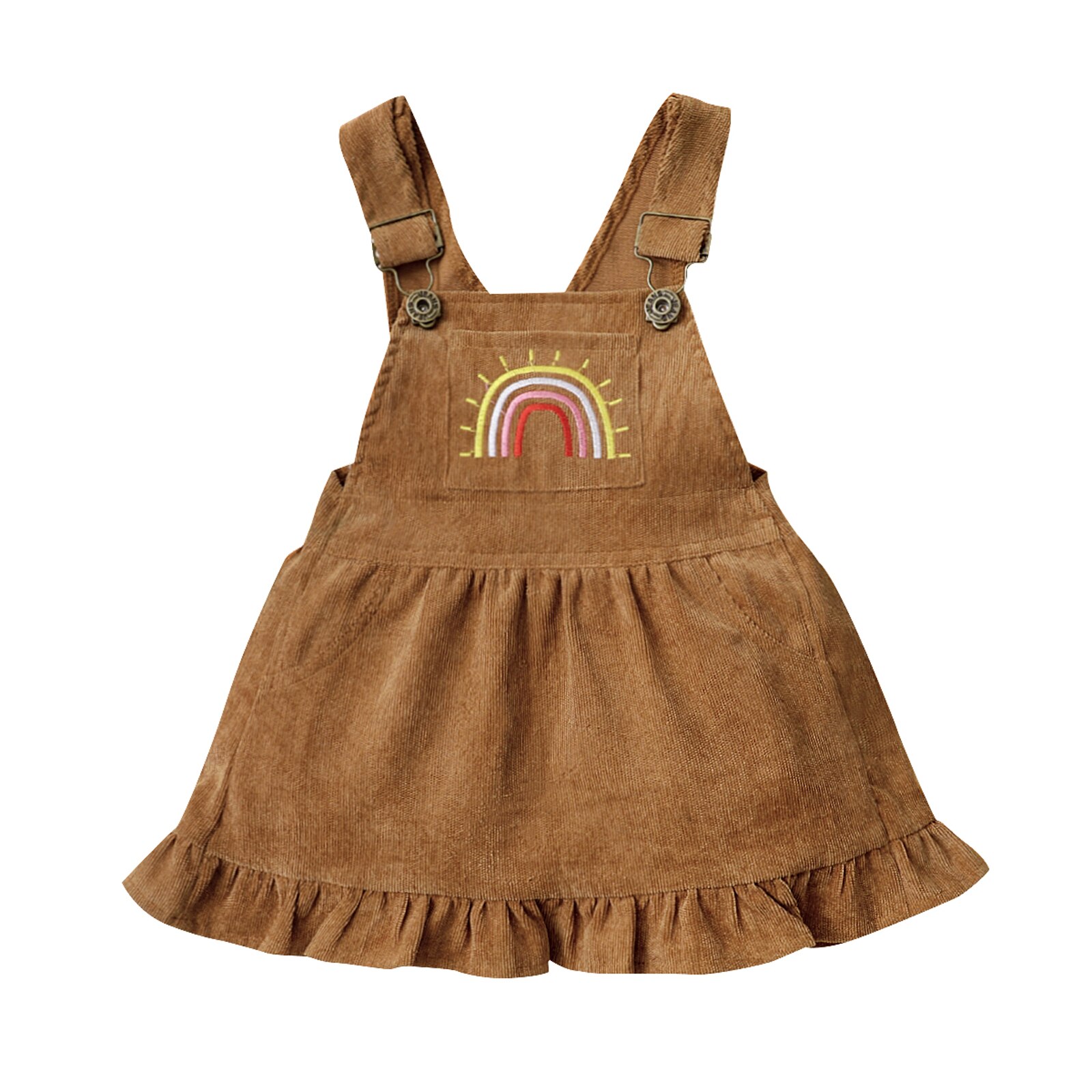 Peuter Baby Meisjes Ronde Kraag Romper Pak, Baby Mouwloze Regenboog Afdrukken Jurk, effen Kleur Corduroy Een Stuk Rok 0-3T: 12m