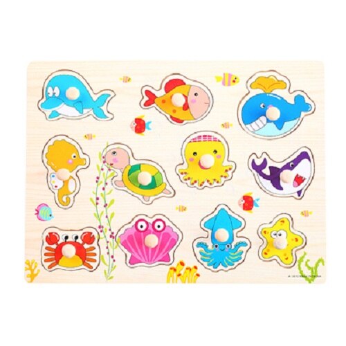 3D Houten puzzel voor peuter kinderen kid hand greep houten puzzel nummers alfabet-puzzel developmental educatief speelgoed: Sea-animal