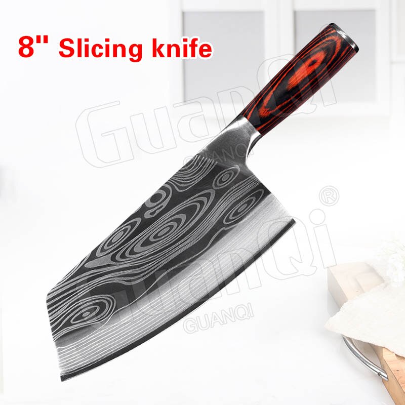 Kitchen Knives Razor Sharp Slicing Meat Chopping Knife Butcher Knife 5Cr15 Stainless Steel Cleaver Traditional Cooking Knives: 8 In Slicing Knife