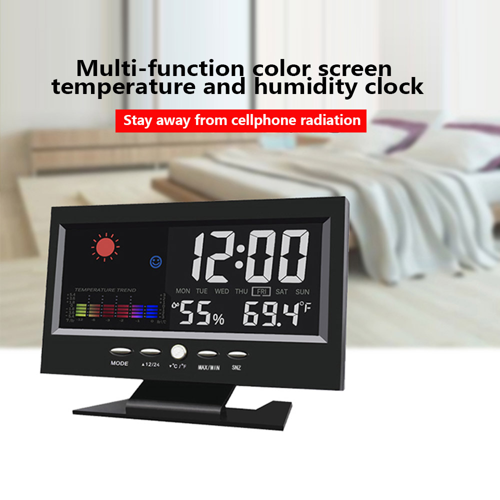 LCD Elektronische Digitale Wekker Grote Kleur Screen Desktop Weersverwachting Snooze Temperatuur Vochtigheid Backlight Tafelklok