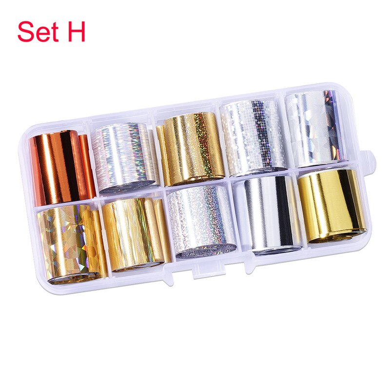 10 rollen/Kasten Transfer Folie Holographische 10 Entwürfe Schieberegler sternenklar Glas Papier Blitz Für Dekoration Nailart Tipps Manikübetreffend Aufkleber #: 8