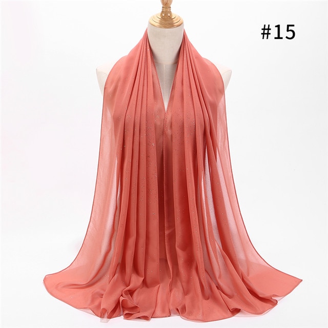 1 pc kvinnor vanlig bubbel chiffong scarf wrap guld glänsande glitter enfärgade sjalar pannband muslimska hijabs halsdukar/scarf 20 färger: Färg 15 orange