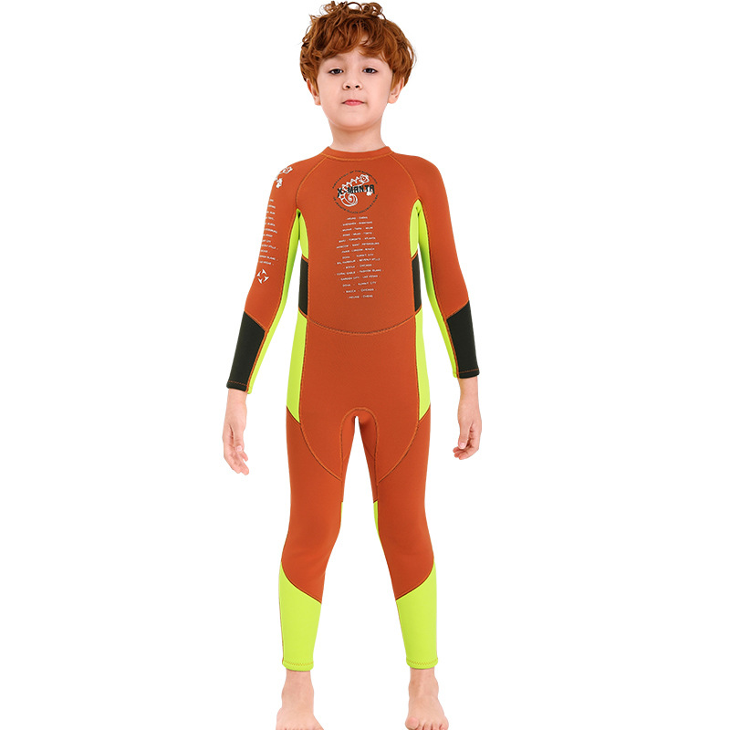 Traje de buceo de neopreno para niños de 2,5 MM, traje de buceo para niños, traje de baño de buceo a prueba de sol, bañador de surf a la deriva: Naranja / S