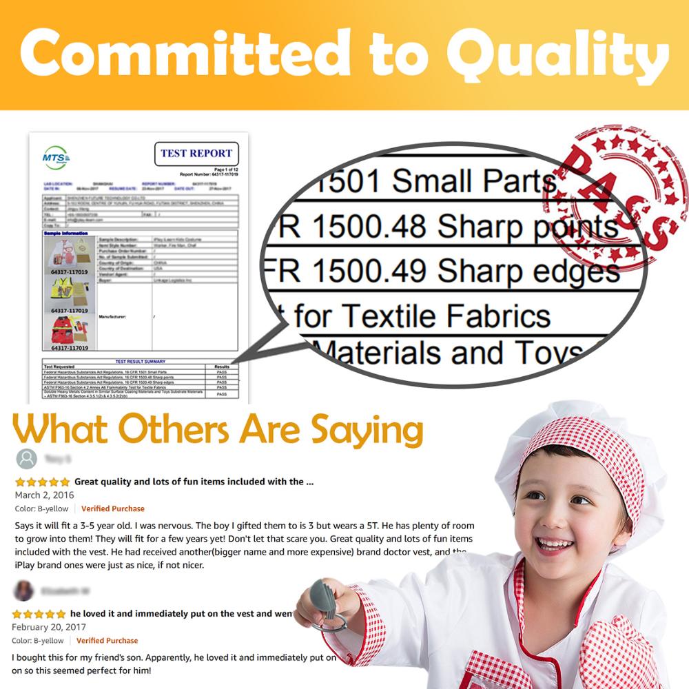iPlay, iLearn Chef Role Play Costume, Kids Cooking Dress up Clothes for 3, 4, 5, 6, 7 Year Old Kids