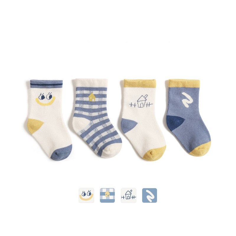 4 paia di calzini per neonati per ragazzi, ragazze, bambini, calzini a tubo centrale in cotone, calzini morbidi per bambini, accessori per abbigliamento per bambini: blue / 3-5Years(13-15cm)