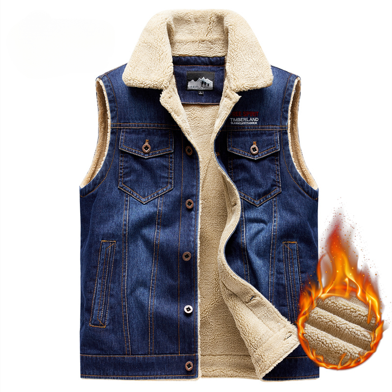 Gilet in denim da Uomo - Autunno/Inverno - Collo a Revers - Giacca Senza Maniche - Capospalla casuale: XXXL / Blu