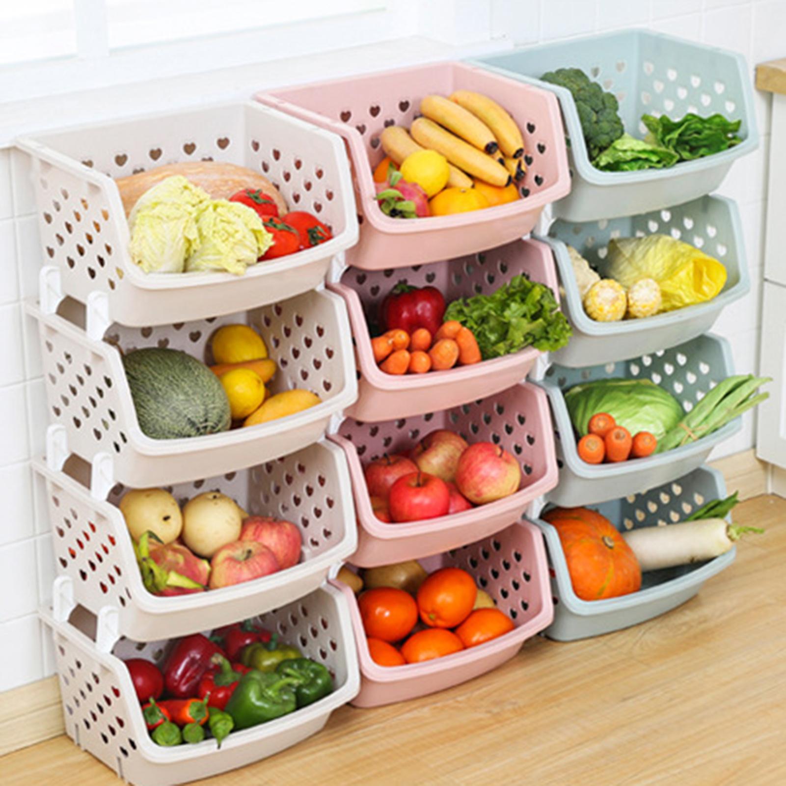 Durable Stackable Storage Basket Hollow Fruit Vegetable Box Kitchen Convenience Home Kitchen Organizer And Storage Container
