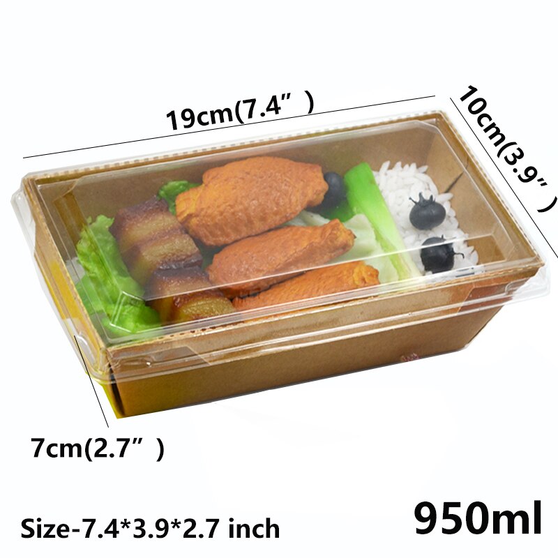 Kraftpapier Lunch Box Met Deksel Wegwerp Salade Verpakking Sushi Salade Cake Container Wegwerp Salade Pizza Taart Macaroni Doos: 950ml